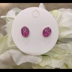 Bubblegum Pink with Silver Glitter -9mm oval resin Sid earrings
